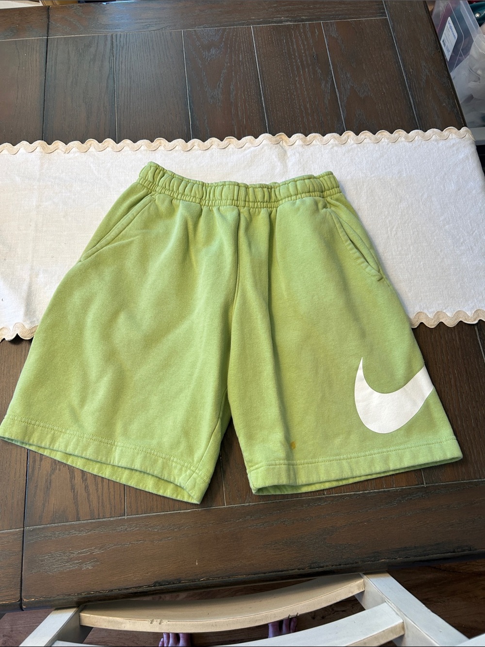 Nike Lime Green Athletic Shorts with White Swoosh
